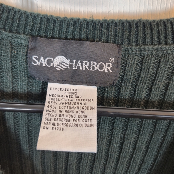Sag Harbor Vintage Dark Green Ribbed Cable Knit Button Front Vest Medium - Picture 5 of 5